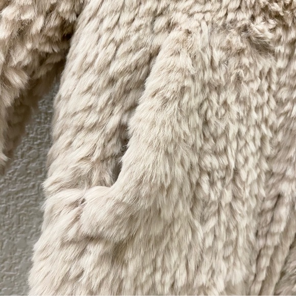ADRIENNE LANDAU Real Rabbit Fur Beige Mid-length Full Zip Hooded Coat Size S - Picture 12 of 16